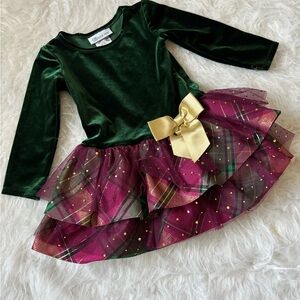 Bonnie Jean Velvet Green and Plum Costume Dress with Gold Accent